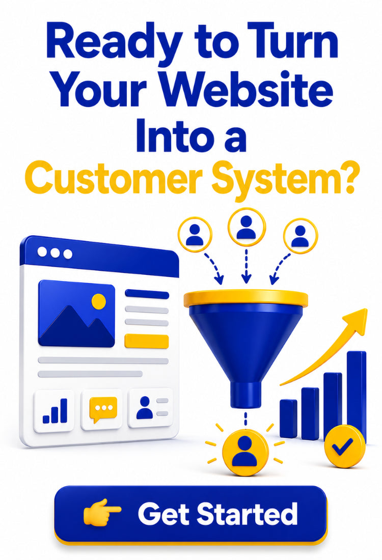 Promotional banner for turning a website into a customer system with icons and text.